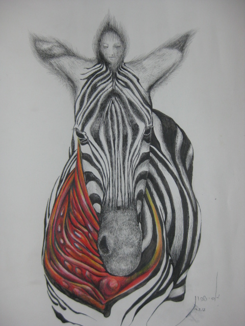 Zebra H 38 cm x W 32cm Colored Pencils & Ink